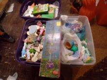(3) Totes of Easter Decorations-Easter Tree, Figurines, Grass, Doll, Egg Dy