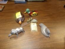 Group of Small Decorations - Pewter Elephant, Bobble Head Turtle, Ducks, Et