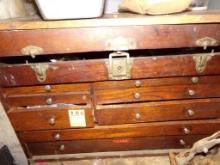 22'' Wood Machinists Tool Box, 8 Drawers and Front Cover, NEEDS REPAIR, Mis