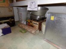 Contents of Floor Under Shelves on Right, Crock Pot, Food Drier, Electrice