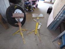 (2) Yellow Pipe Stands, V-Top Adjustable Height (Shop)