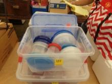 (4) Totes of Plastic Food Storage/Freezer Containers