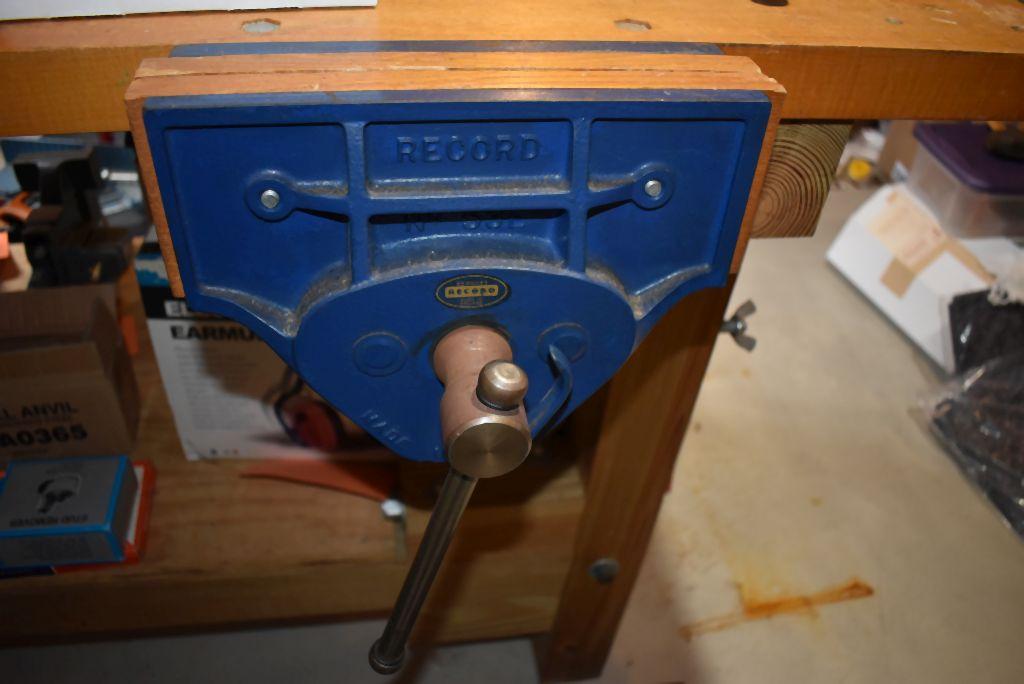 WOODEN WORKBENCH WITH ATTACHED 10" WOOD VISE,