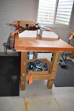 WOODEN WORKBENCH WITH ATTACHED 10" WOOD VISE,