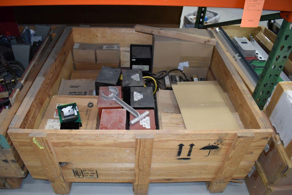 WOOD CRATE WITH ALLEN-BRADLEY CURRENT TRANSFORMERS,