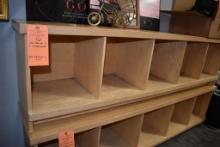 WOOD CABINET WITH FIVE COMPARTMENTS, 16"D x 76"W x 20"T