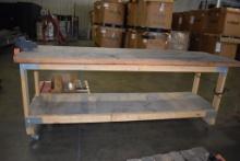 PORTABLE WOODEN WORKBENCH WITH 3" LOCKING CASTERS,