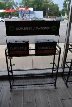 TWO SHELF BLACK METAL BATTERY DISPLAY STAND WITH