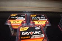 (3) 30 PACKS OF RAYOVAC FUSION AA BATTERIES