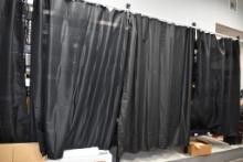 BOX OF CURTAINS AND (4) BLACK HANGING CURTAINS