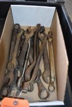 BOX OF ASSORTED CRESCENT AND COMBINATION WRENCHES
