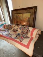 twin size, antique patchwork, quilts, and flower wall hanging