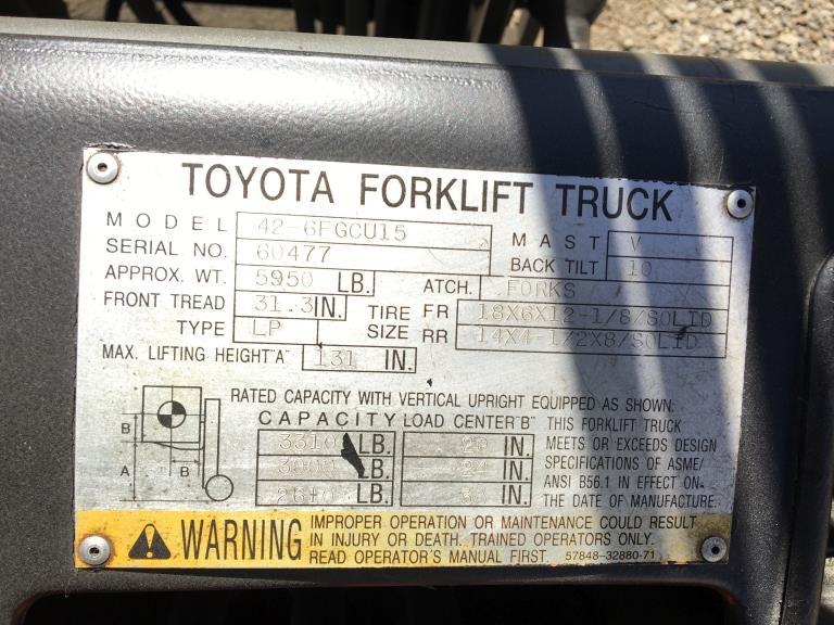Toyota 42-6FGCU15 Industrial Forklift,