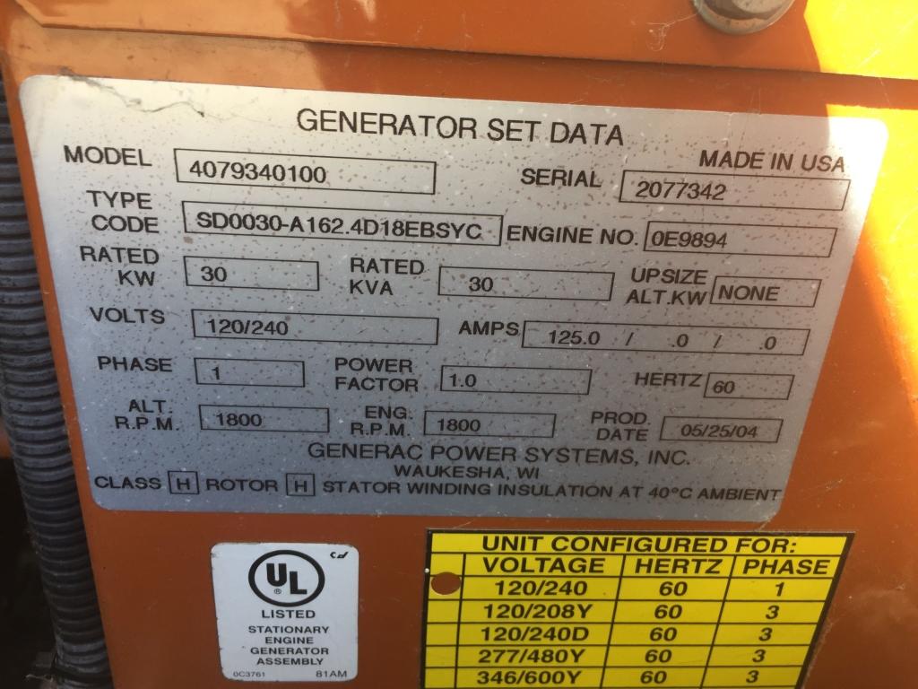 Generac 4079340100 30KW Generator,