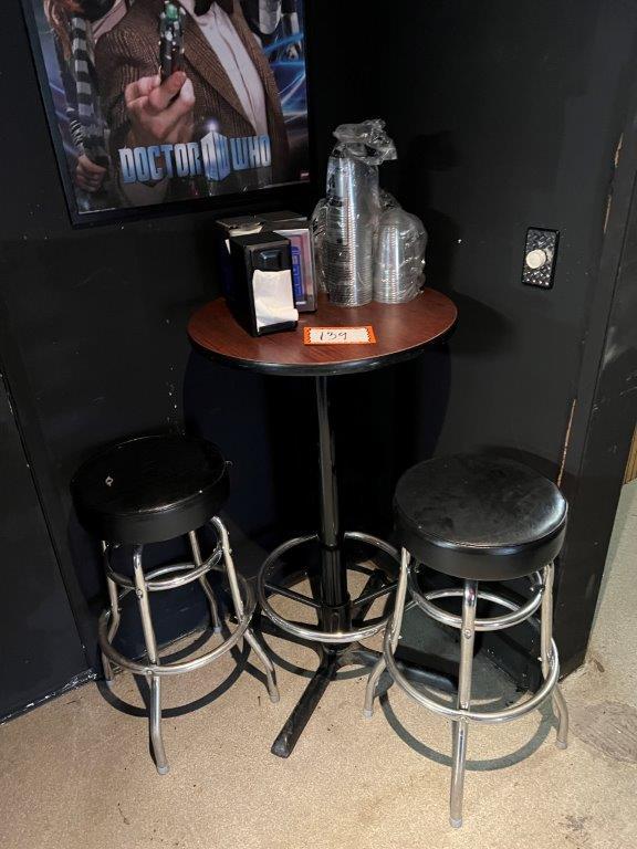 Tall Pub style Table, Bar Stools, Doctor Who Poster