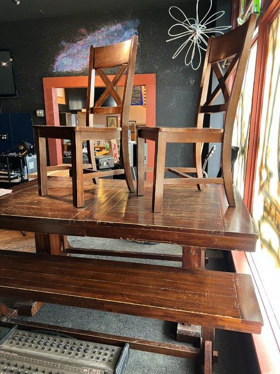 Wood Dining Table with Two Benches