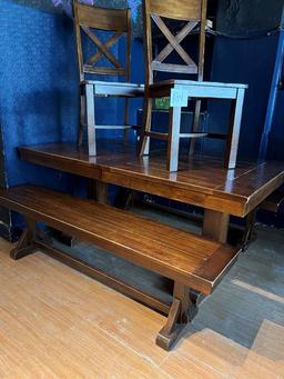 Wood Dining Table with Two Benches