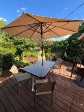 Glass Top Patio Table With Four Chairs And Umbrella