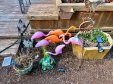 Collection Of Plastic Flamingos, And Outdoor Decor