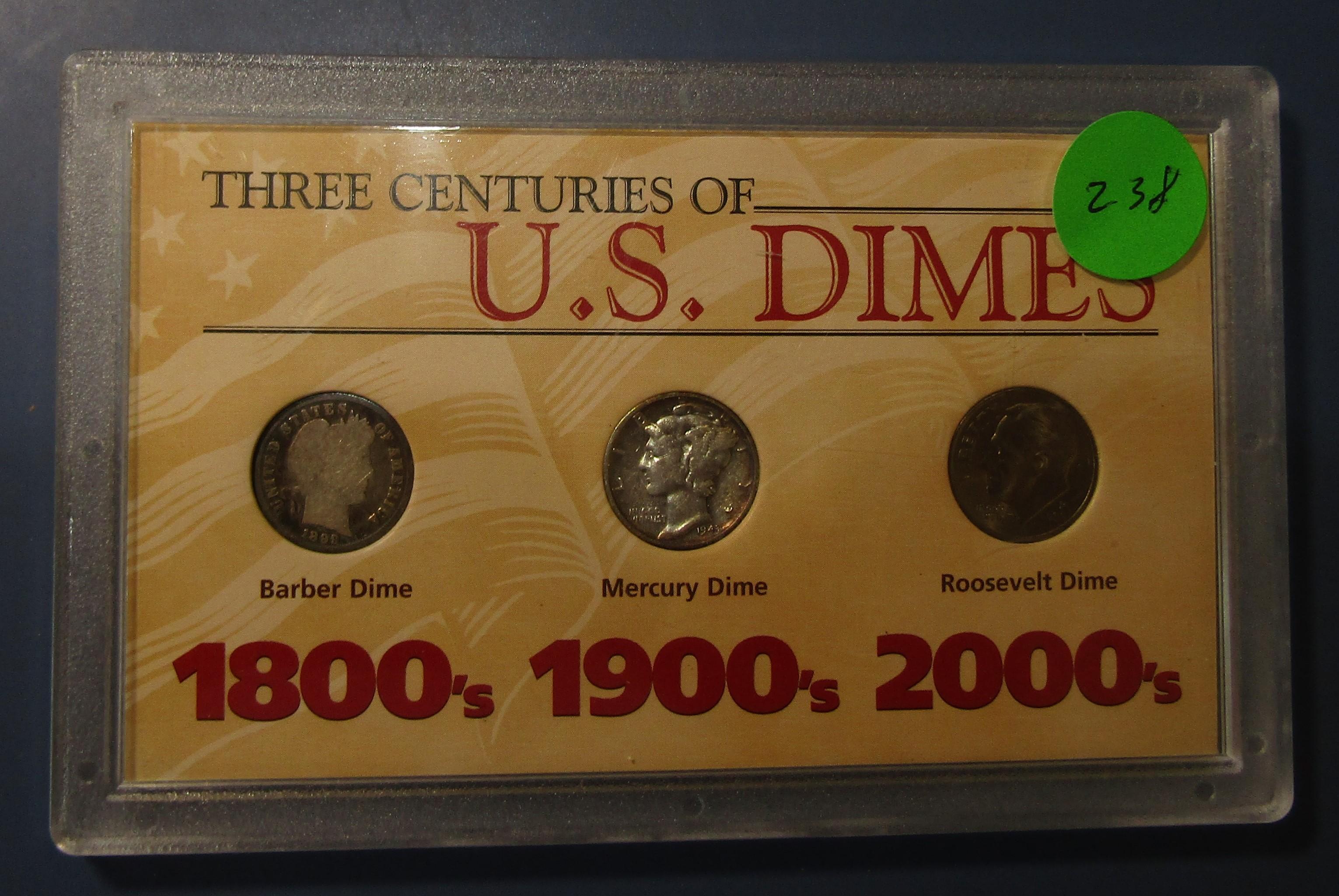 THREE CENTURIES OF U.S. DIMES IN HOLDER