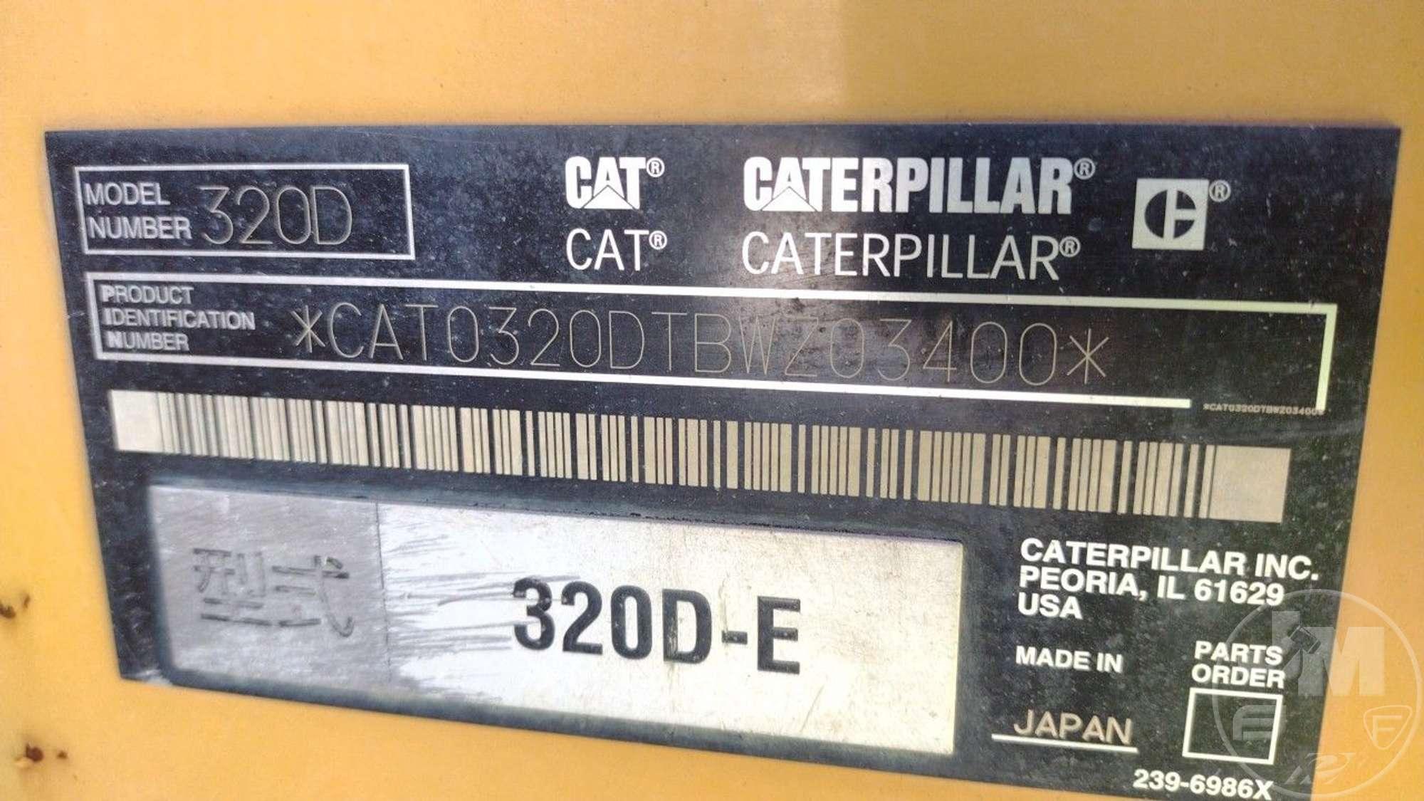 2008 CATERPILLAR 320D HYDRAULIC EXCAVATOR SN: CAT0320DTBWZ03400