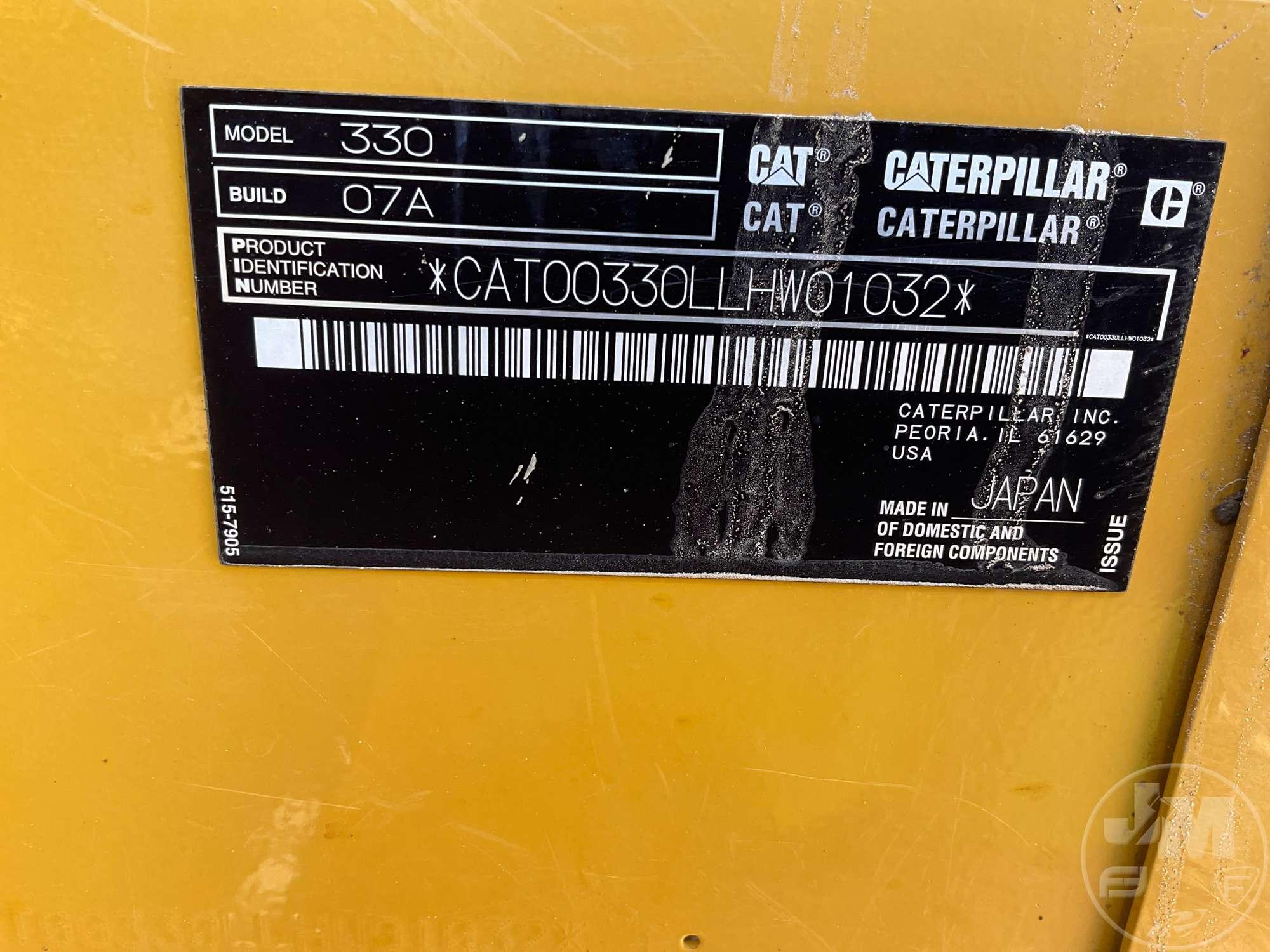 2019 CATERPILLAR 330 HYDRAULIC EXCAVATOR SN: 0LHW01032