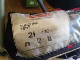 Camping Grouping Including Sundome Tent, Chair, High Stand for Grill, and More