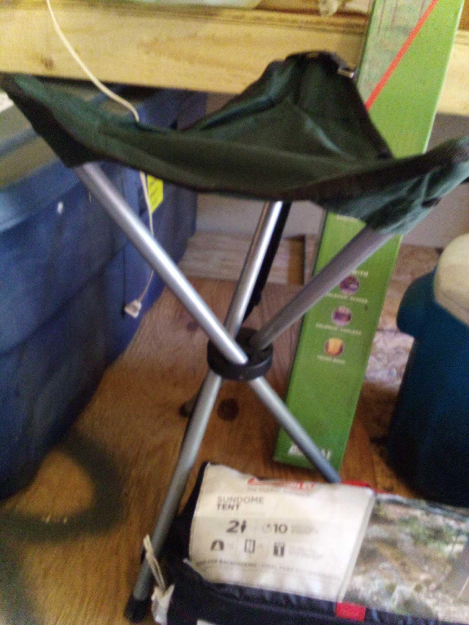 Camping Grouping Including Sundome Tent, Chair, High Stand for Grill, and More