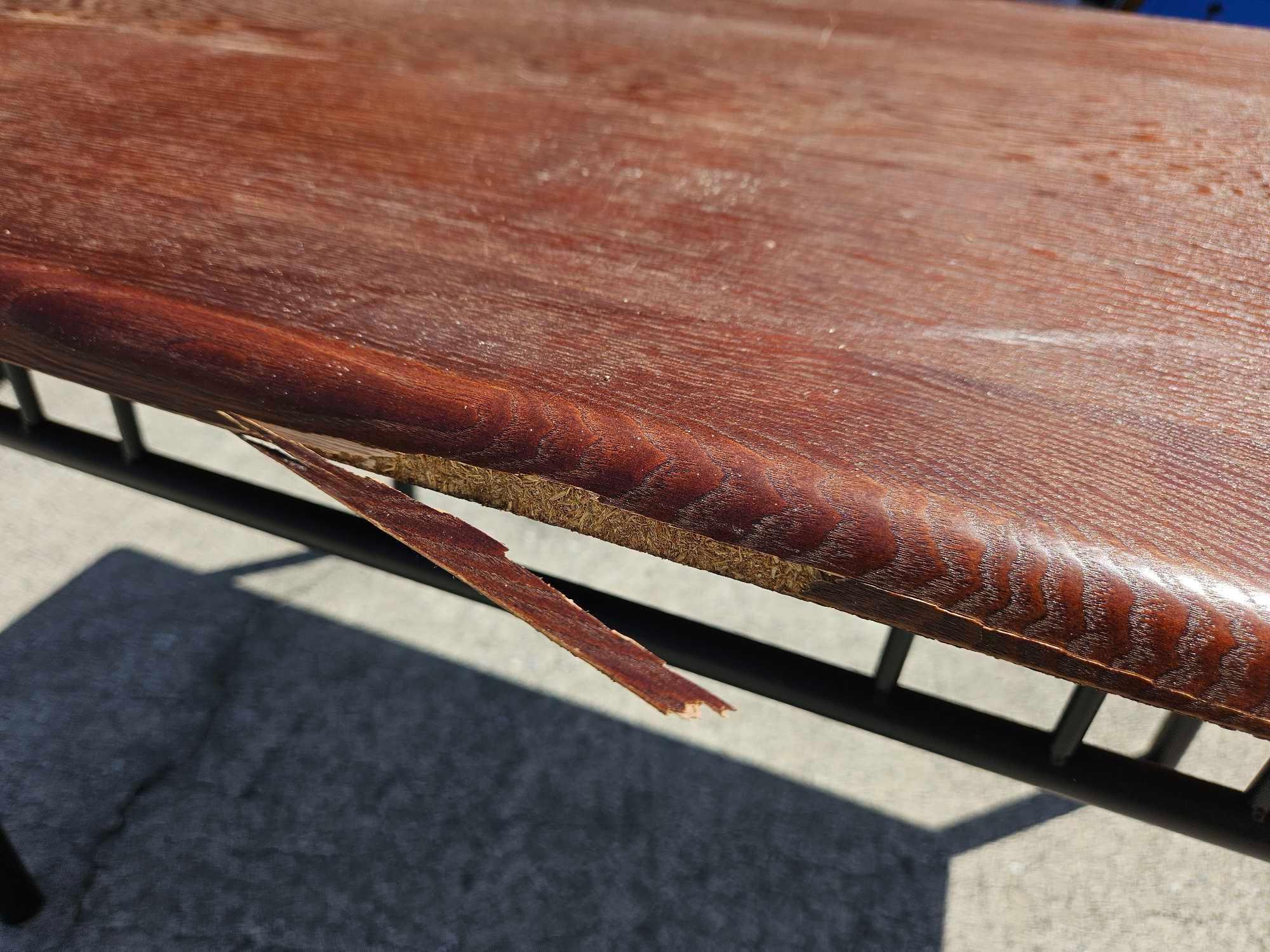 Sturdy Metal and wood veneer top dining table
