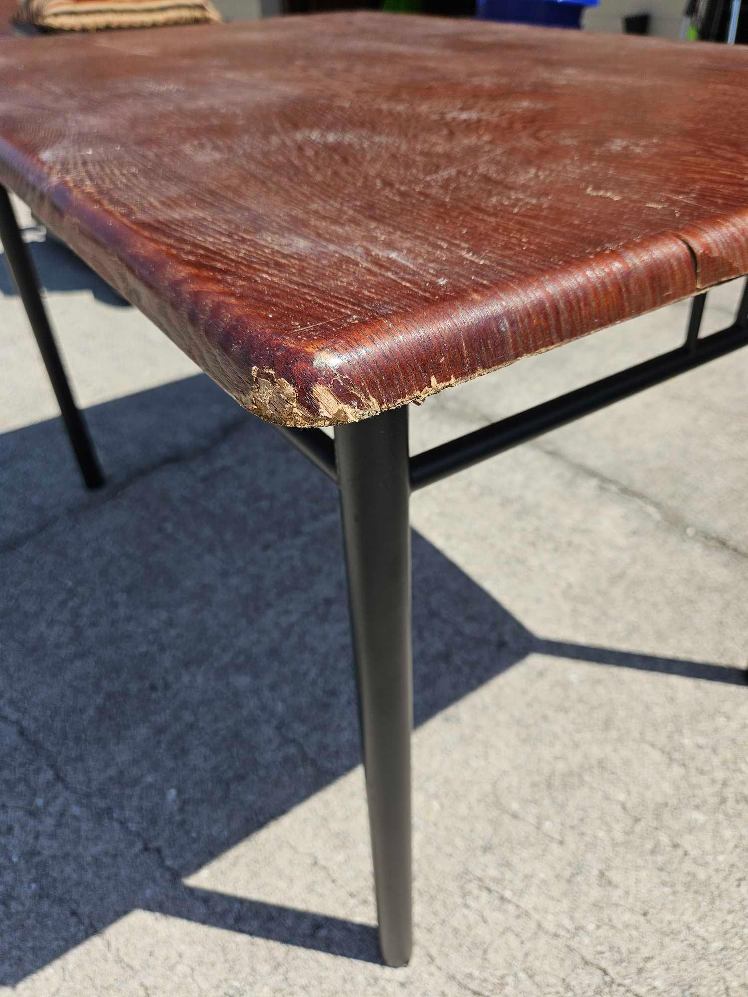 Sturdy Metal and wood veneer top dining table