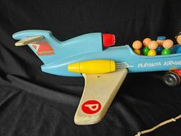 21 in. Vintage Playskool Airline Little People Pull Toy Airplane and Little People