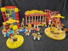VINTAGE WOODEN FISHER PRICE CIRCUS TRAIN, Set and LADDERS