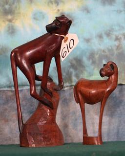 Cool Hand Carved Baboon & Zebra Wood Statues