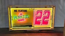 Original Pennzoil 22 "Joey Lagano" Animated Tin Neon Sign