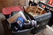 Pallet with Sanyo Tv, tote of Holiday items