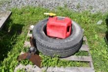 Pallet with Gas Can, Tire, Caster Wheels and Hitch