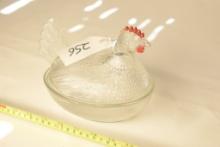 Vintage Clear Glass Painted Comb Hen On Nest