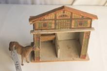 Antique Rufus Bliss Horse Stable with Horse