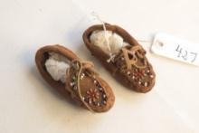 Vintage Leather Bead Baby Moccasins