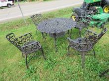 ALUMINUM DAISY PATIO SET TABLE AND 4 CHAIRS