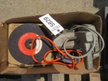 BOX OF GRINDING WHEELS AND POWER TOOLS