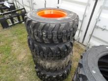 (4) New 12-16.5 SSL Tires On Bobcat / Kubota Orange 8 Bolt Rims