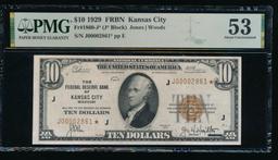 1929 $10 STAR Kansas City FRBN PMG 53