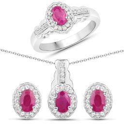 Plated Rhodium 2.08ctw Ruby and White Topaz Jewelry Set