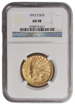 1912-S $10 Indian Head Eagle Gold Coin NGC AU58