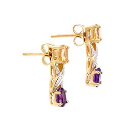 Plated 18KT Yellow Gold 1.62cts Amethyst Citrine and Diamond Earrings