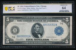 1914 $5 Chicago FRN PCGS 64