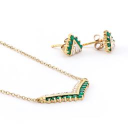 Plated 18KT Yellow Gold 1.00ctw Green Agate and Diamond Pendant with Chain and Earrings