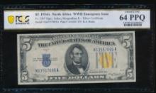 1934A $5 N Africa Silver Certificate PCGS 64PPQ