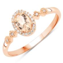 10KT Rose Gold 0.48ctw Morganite and White Diamond Ring